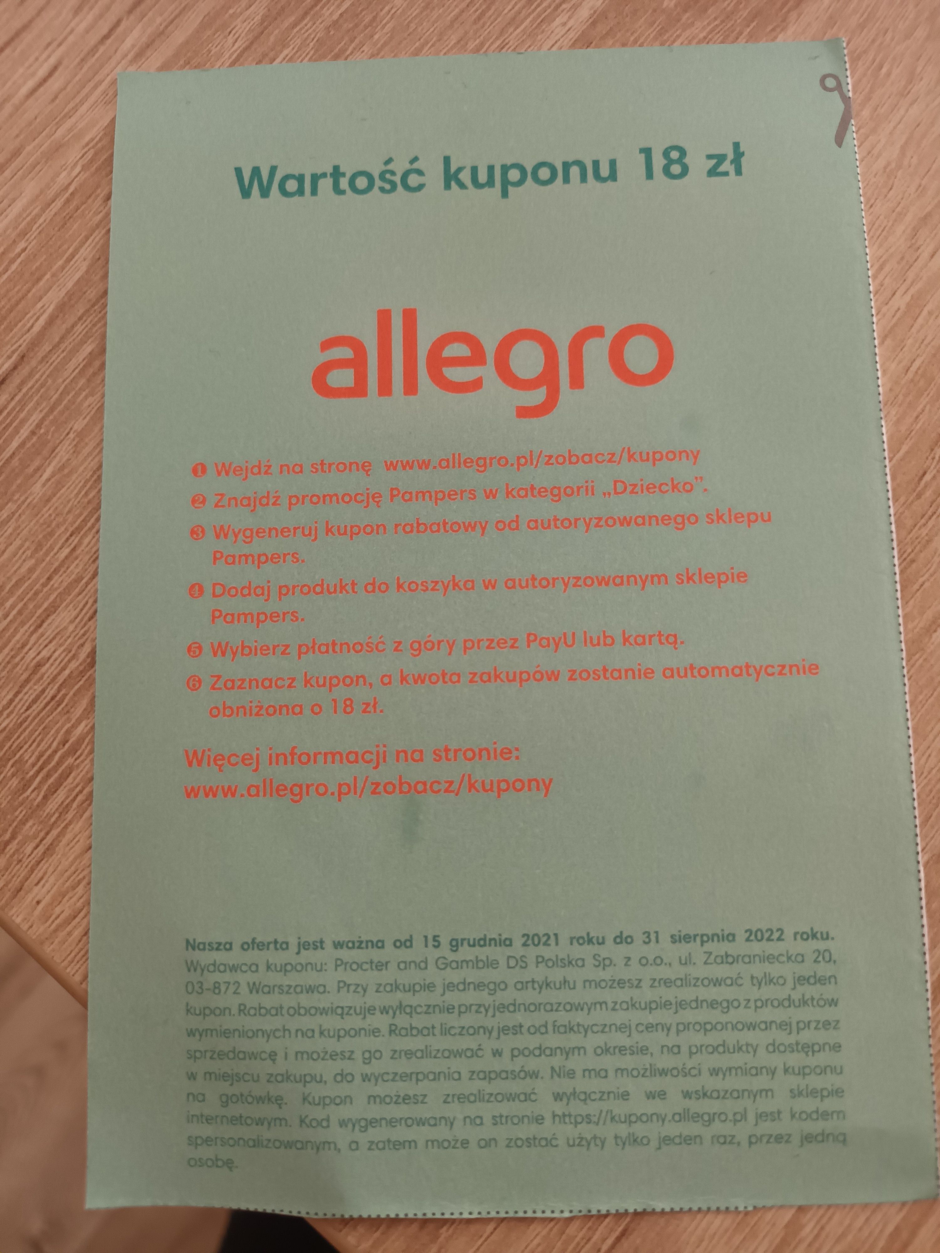 kupon allegro pampers