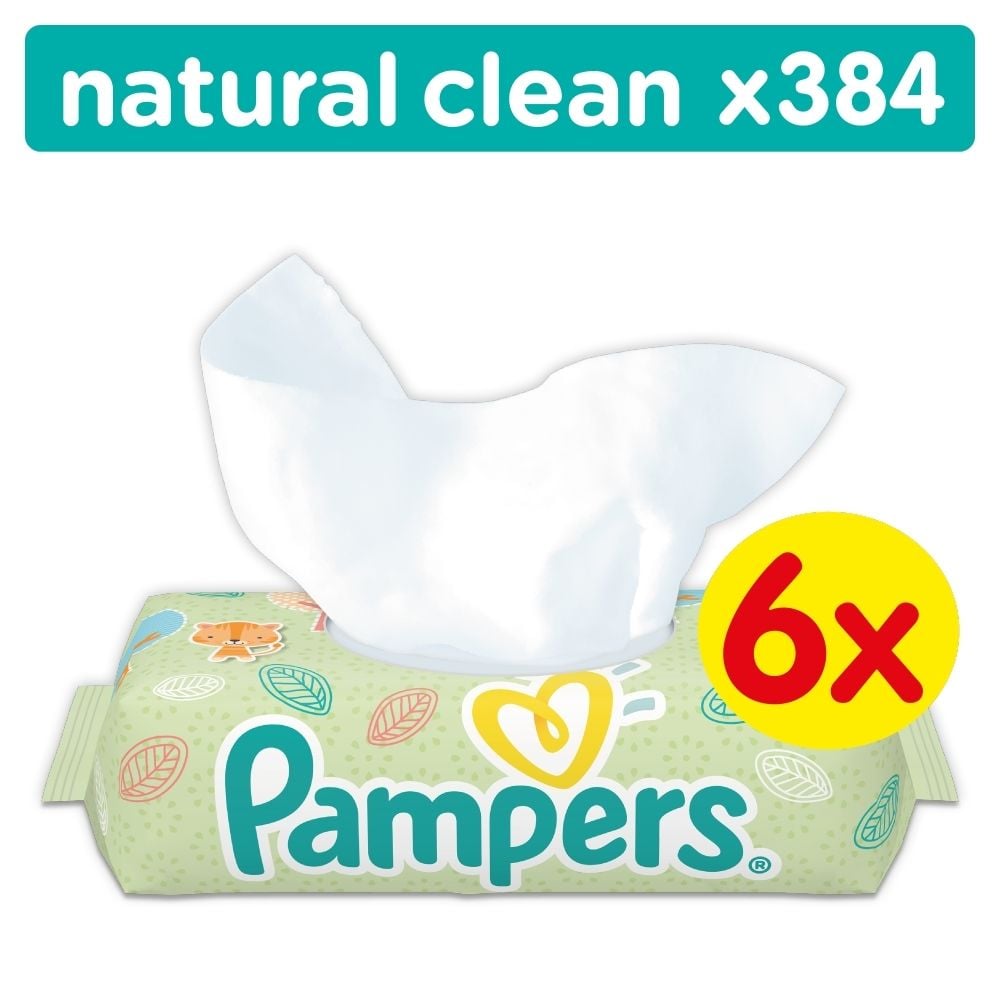 pampers naturally clean chusteczki nawilżane 6 x 64 szt