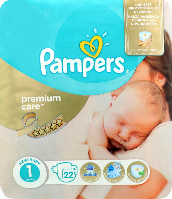 rosman pampers premium care rozmiar 1 2-5kg 22sztuki nowe