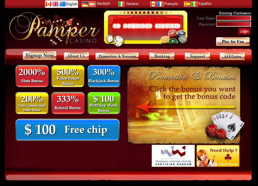 pamper casino no deposit bonus codes 2018