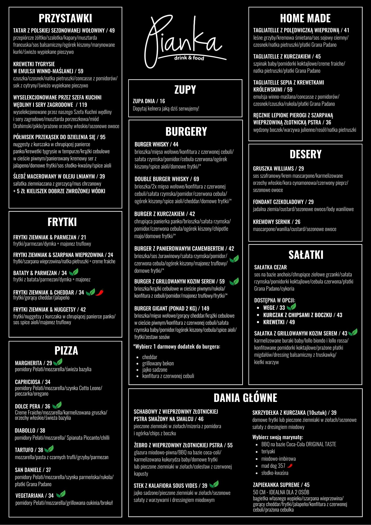 pianka menu