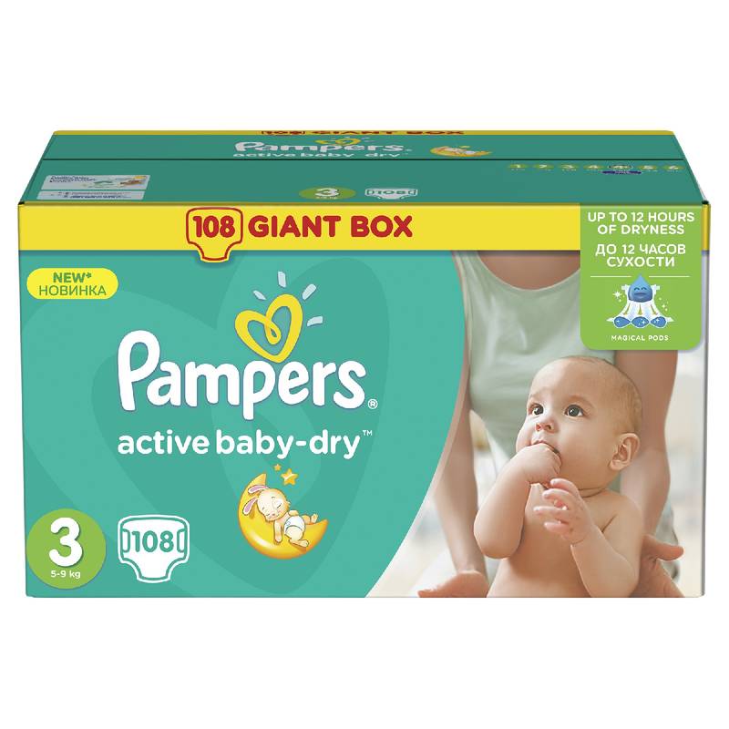 pampers pieluchy active baby 3 midi 5-9kg 108 szt