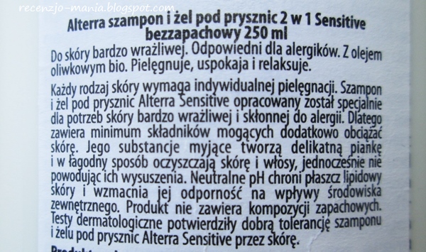 alterra sensitiv szampon i żel pod prysznic 2w1 sklad