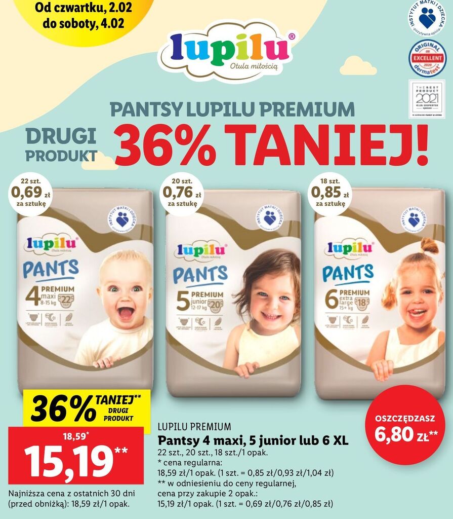 lidl pieluchomajtki lupilu cena