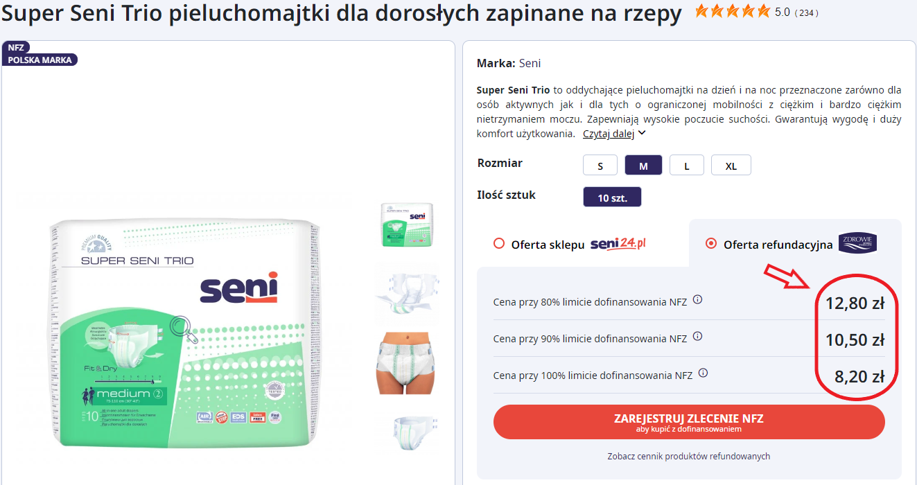 wyliczenie ceny refundowanej na produkty mieszane pieluchomajtki