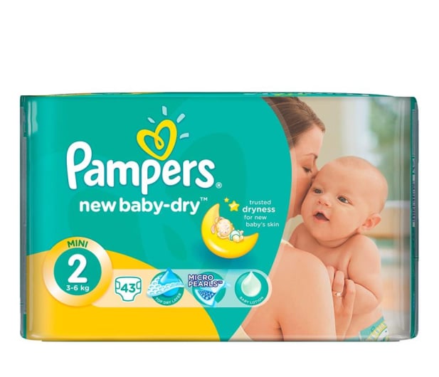 pampers newbaby-dry pieluchy rozmiar 2 mini 3-6kg 43 sztuki