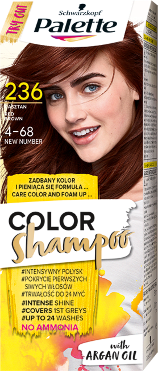 palette color shampoo szampon koloryzujący bez amoniaku nr 236 kasztan