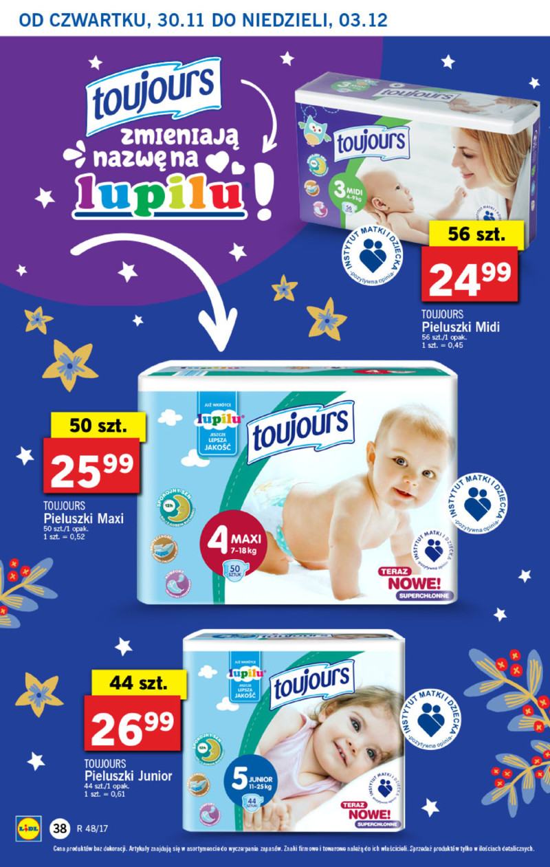 lidl pieluchy toujours 3 cena