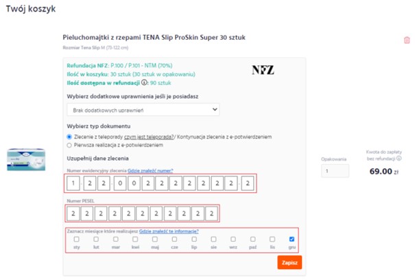 realizacja zleceń na pieluchomajtki