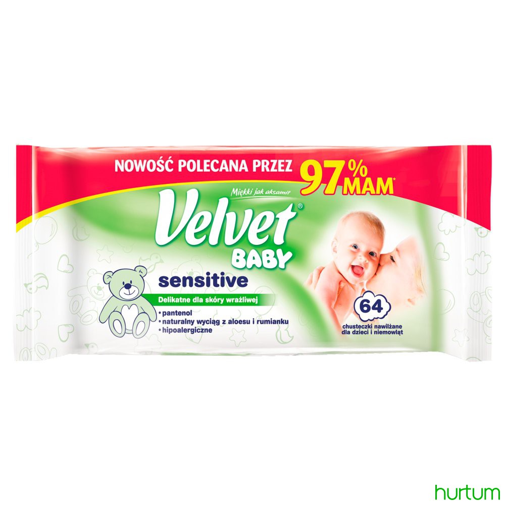 velvet baby chusteczki nawilżane sensitive 64 sztuk