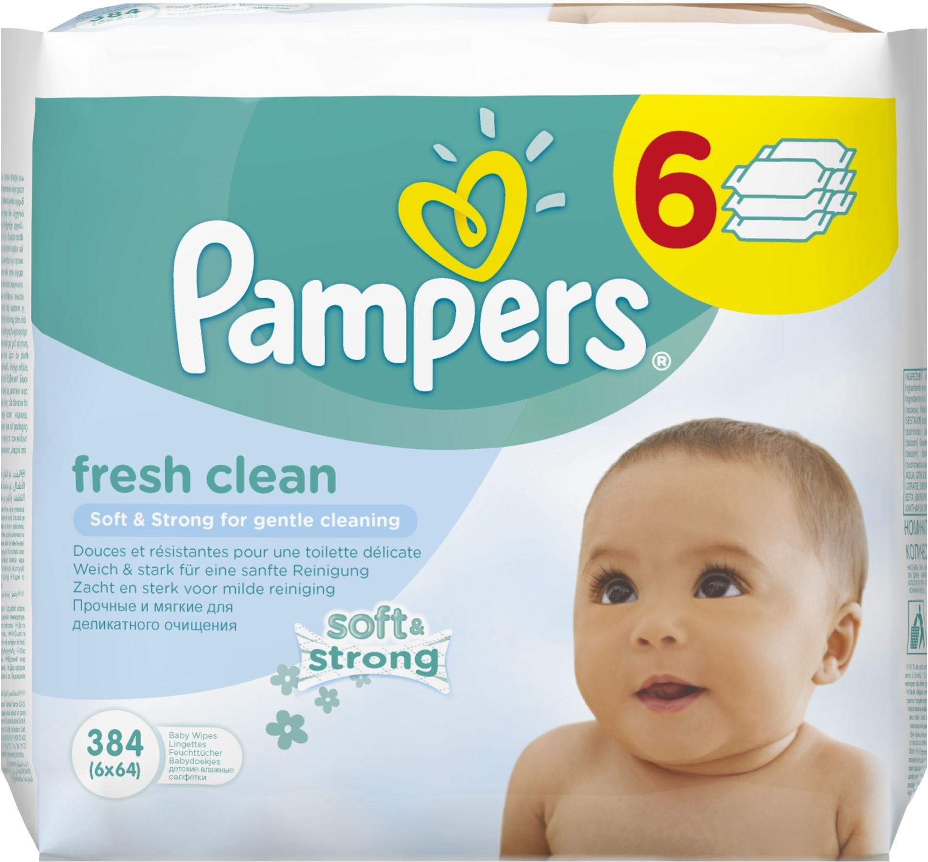 pampers fresh clean chusteczki dla niemowląt 6x64 szt