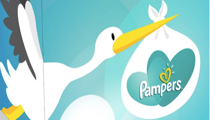 pampers slogan with a stork