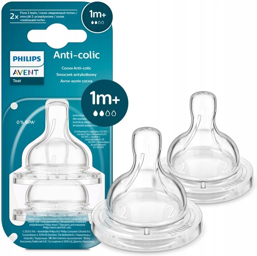 Philips Avent SCY762/02 Silikonowy smoczek antykolkowy do butelki do karmienia