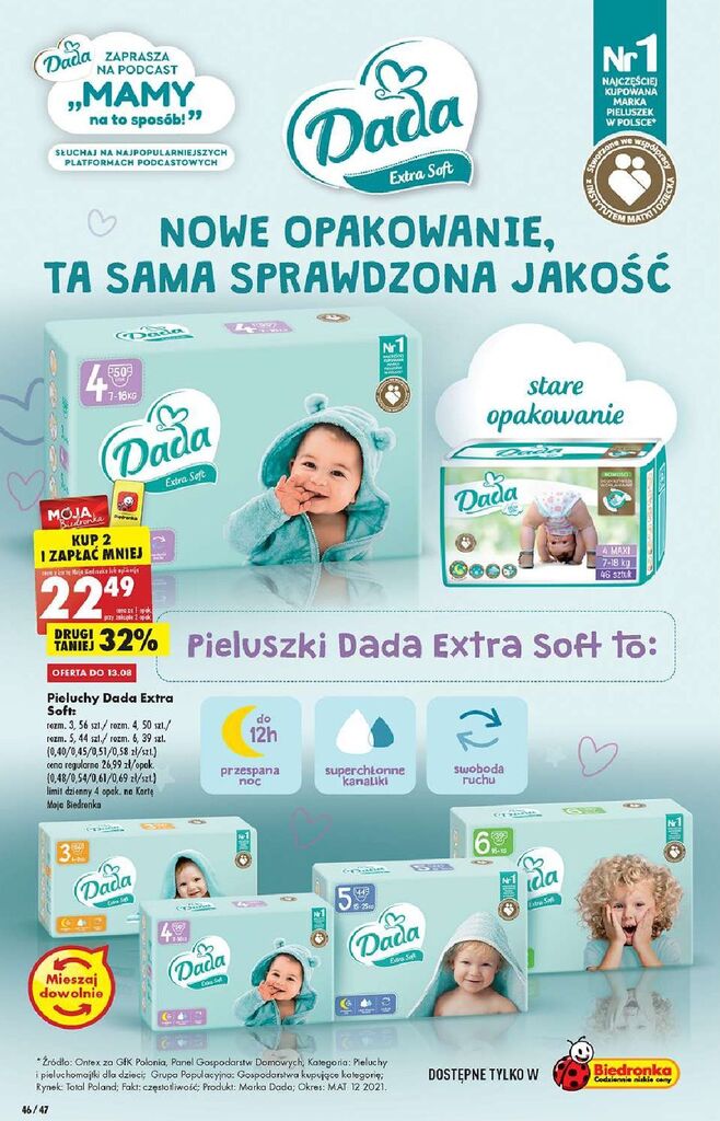 pieluchy dada 4 extra soft biedronka